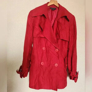 Classic Timeless LAFAYETTE 148 Red Silk Linen Blend Trench Coat/Jacket Size 10
